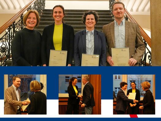 Einmal jährlich vergibt die THGA den Preis der besten Lehre. Die Preisträger:innen des Jahres 2025 zusammen mit der Hochschulpräsidentin.