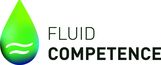 Das Logo von Fluid Competence mit einem Schriftzug und einem grünen Wassertropfen.
