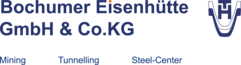 Das Logo der Bochumer Eisenhütte GmbH und Co KG in blauer Farbe.