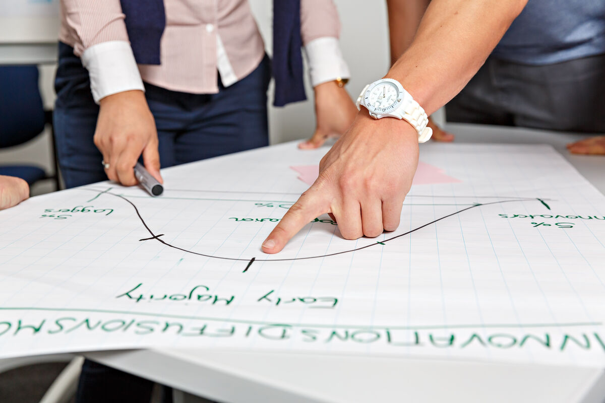 Master Wirtschaftsingenieurwesen: Hier sind Hände zu sehen, die auf eine Analyse zeigen, die Grundlage für eine wirtschaftliche Planung sein kann.
