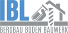 Das Logo von IBL, drei Buchstaben in Versalien, ein Haus, ein Bohrer und eine Hand mit Reagenzglas, darunter ein Strich und die Worte: Bergbau, Boden, Bauwerk.
